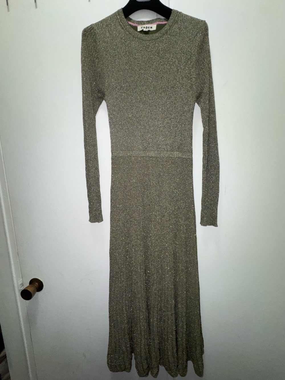 Boden Olive Green Metallic Long-Sleeve Pleated Midi Dress Medium - Picture 3 of 9